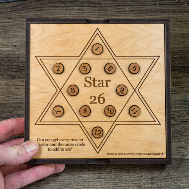 Personalizable Math Puzzle - Star 26 Wood Puzzle - Handmade Wooden Brain Teaser - Challenging and Fun Puzzle Gift for Teenagers - Creative Crafthouse