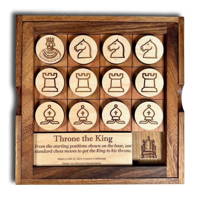 Throne the King Chess Puzzle - Brain Teaser Puzzle - Handcrafted Wood Games - Creative Crafthouse