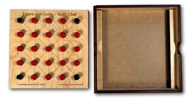 Tigers & Goats or Bagha Chal classic wood game with cover - Creative Crafthouse