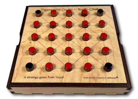Tigers & Goats or Bagha Chal classic wood game with cover - Creative Crafthouse