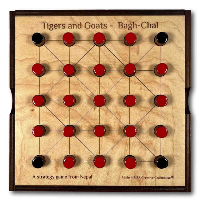 Tigers & Goats or Bagha Chal classic wood game with cover - Creative Crafthouse