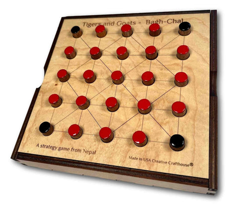 Tigers & Goats or Bagha Chal classic wood game with cover - Creative Crafthouse