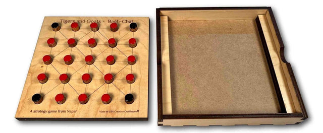Tigers & Goats or Bagha Chal classic wood game with cover - Creative Crafthouse