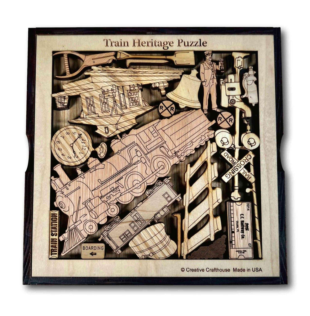 Train Heritage Wood Puzzle - Personalize with a Laser Engraved Name or Message - Creative Crafthouse