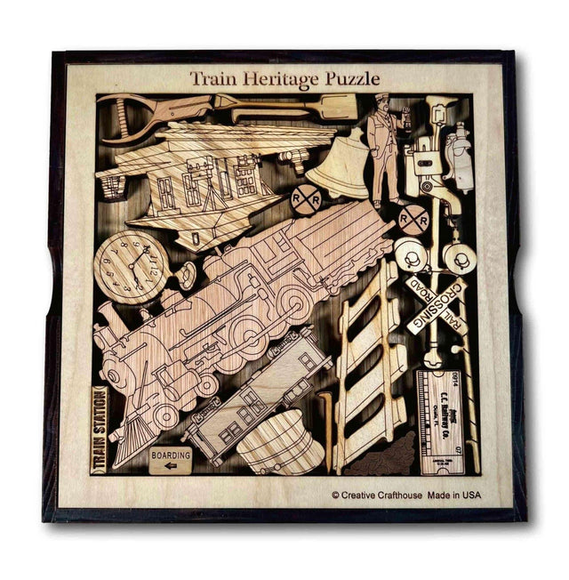 Train Heritage Wood Puzzle - Personalize with a Laser Engraved Name or Message - Creative Crafthouse
