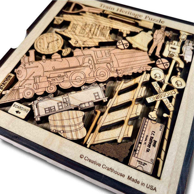 Train Heritage Wood Puzzle - Personalize with a Laser Engraved Name or Message - Creative Crafthouse