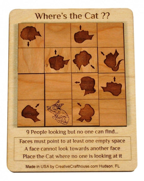 Where's the Cat? Wooden brain teaser Puzzle f - Creative Crafthouse