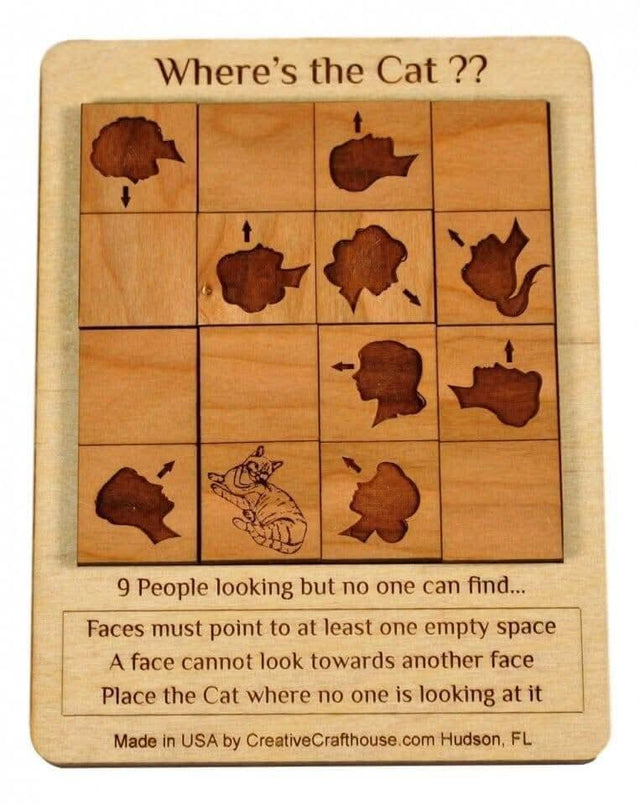 Where's the Cat? Wooden brain teaser Puzzle f - Creative Crafthouse