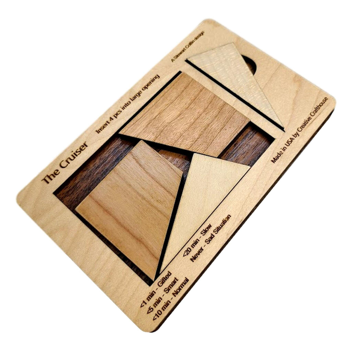 Wooden Brain Teaser Puzzle - The Cruiser - 4 Piece Wood Puzzle Game from Creative Crafthouse - Ages 10 and Up - Creative Crafthouse
