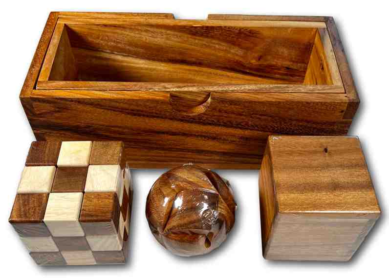 Three wooden deals puzzles