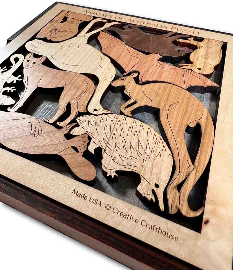 unique beautiful & challenging Animals of Australia wood brain teaser puzzle 