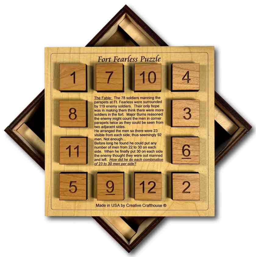 Fort Fearless - Wood Brain Teaser Puzlle - 9 math & logic puzzles to solve