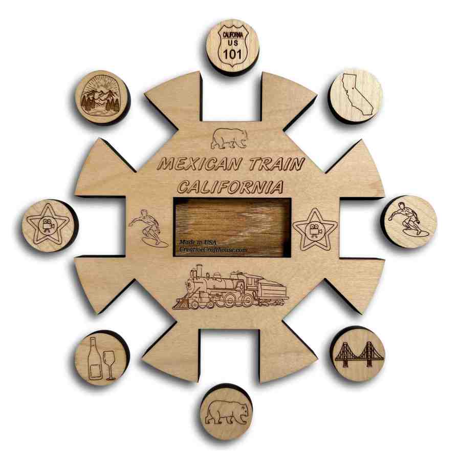 Mexican Train *California Edition* Hub and Tokens wooden domino game