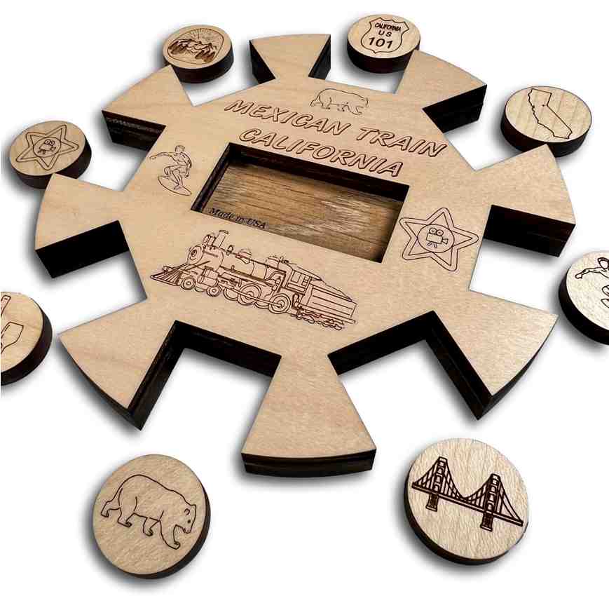 Mexican Train *California Edition* Hub and Tokens wooden domino game