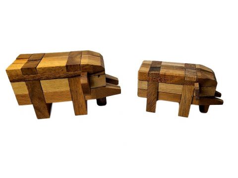 Elephant  Puzzle Wood brain teaser Kumiki style wooden 